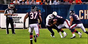 Jon Bostic got fined for dishing out this hard hit on receiver Mike Willie.