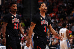 Even before the 2016-17 season has begun, the Bulls are looking to trade Jimmy Butler (left) and Derrick Rose, two of the team's top players.